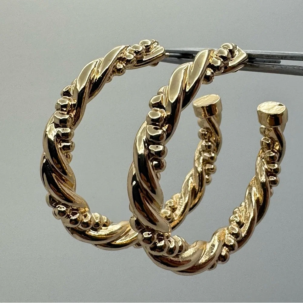 Gold Tone Twisted Hoop Earrings Textured Chunky Statement Hoops Modern